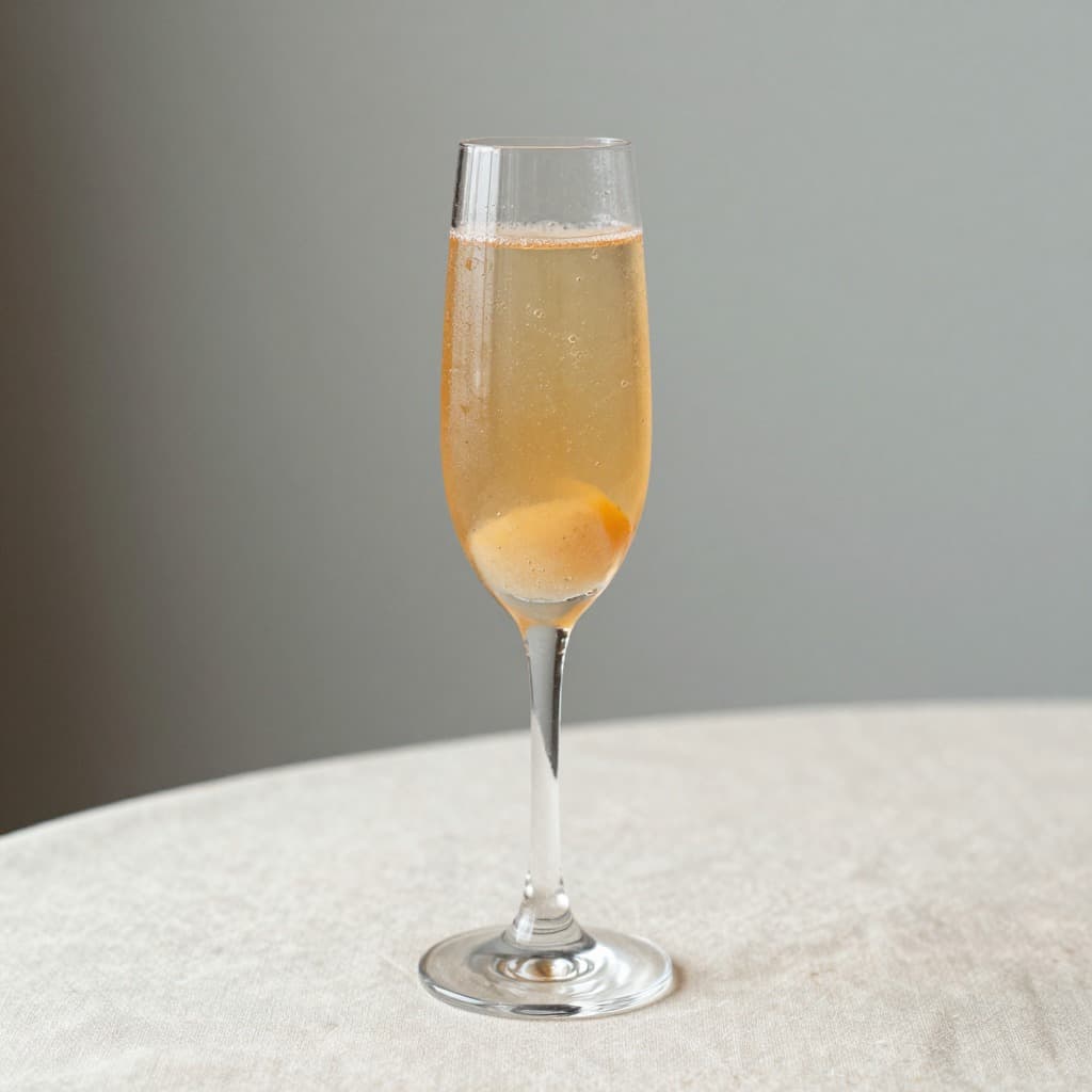 A Bellini cocktail in a Champagne flute