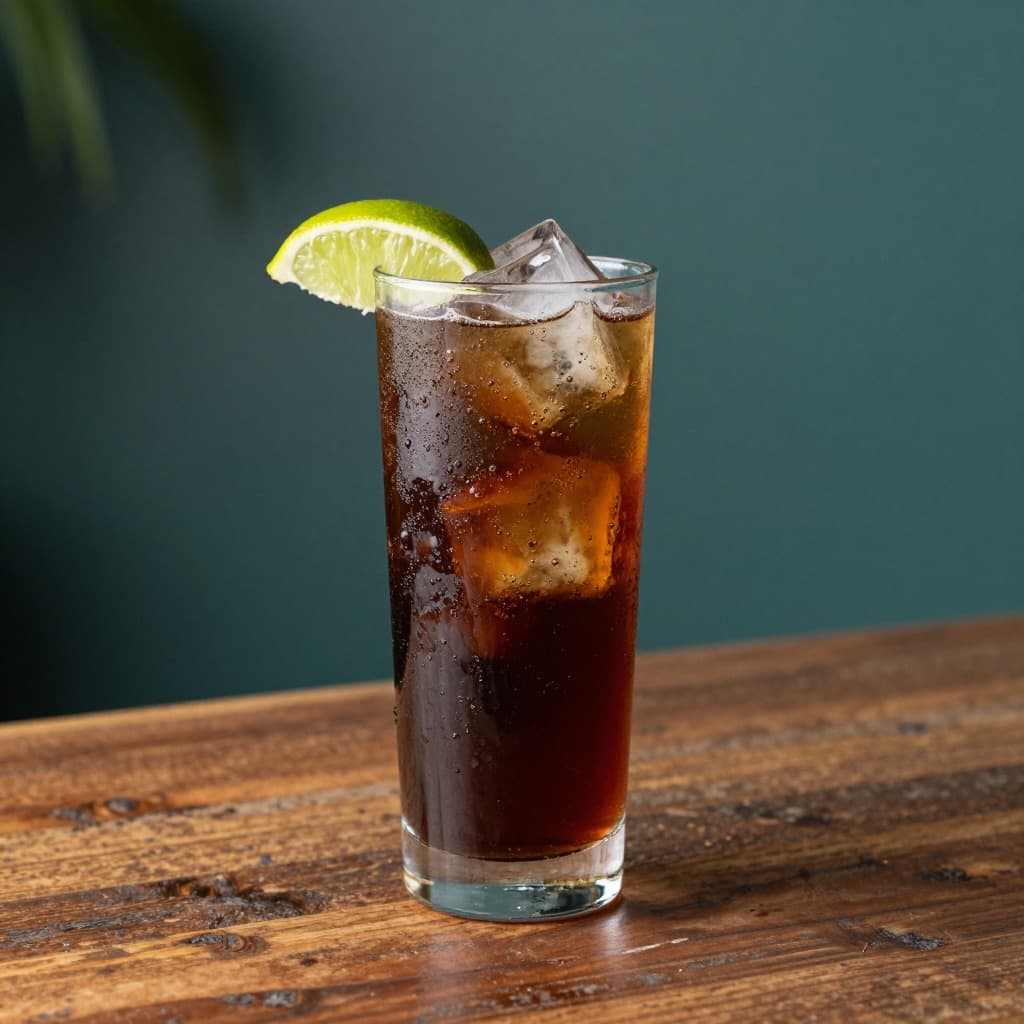 A Cuba Libre cocktail in a highball glass