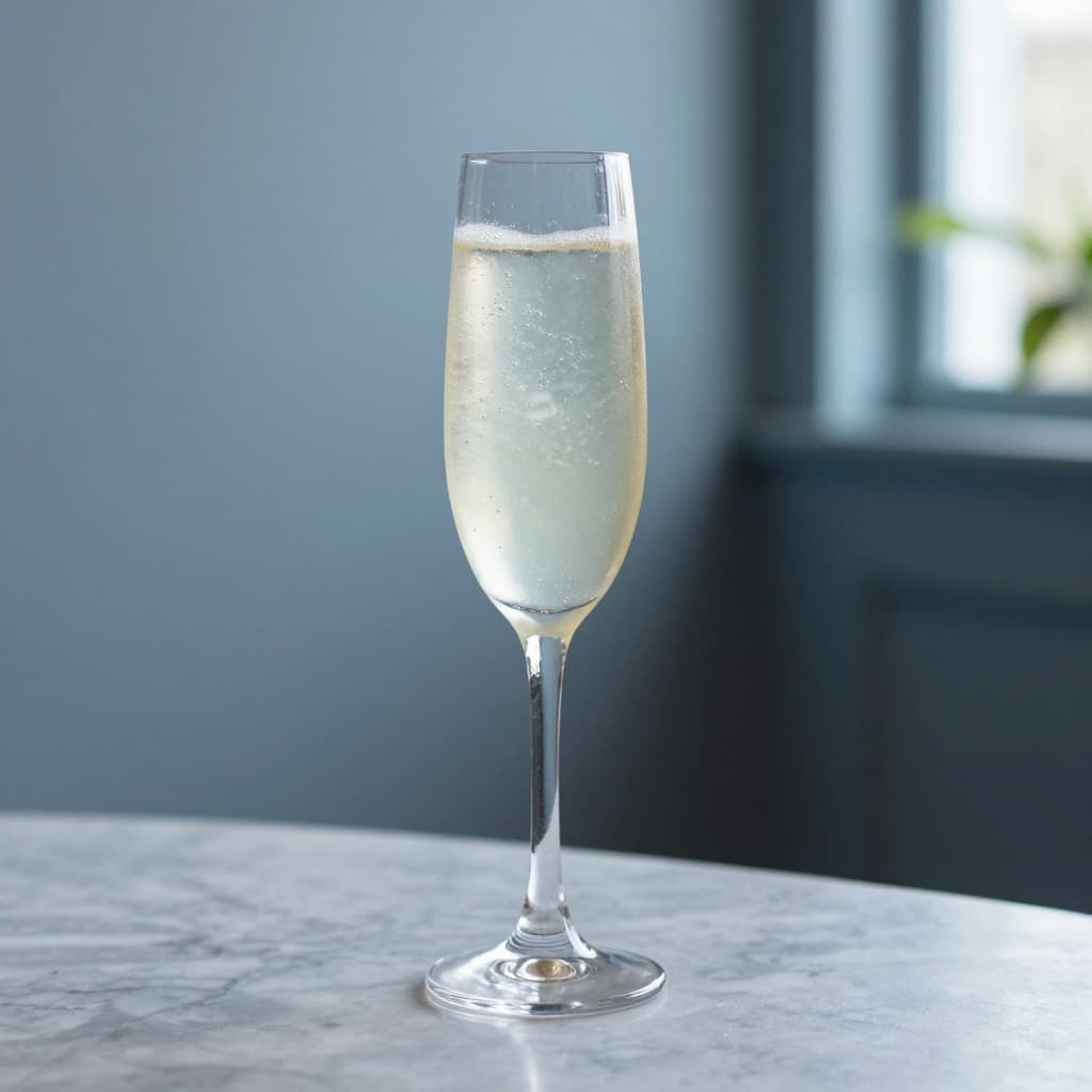 A French 75 cocktail in a Champagne flute