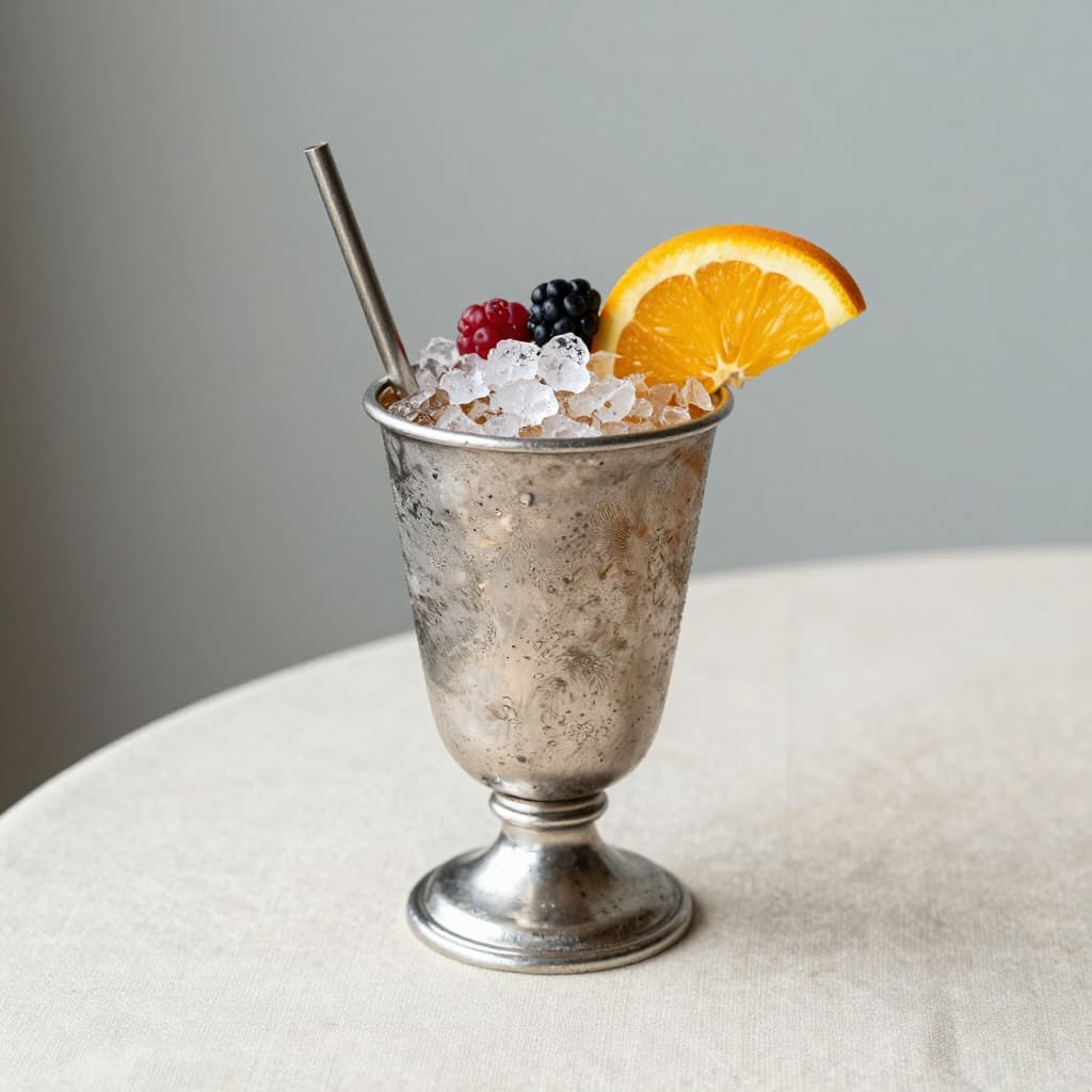A Sherry Cobbler cocktail in a julep cup